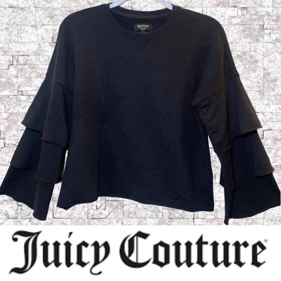 JUICY COUTURE BLACK LABEL Cropped Tiered Sleeve Cotton Sweatshirt, Size XS - Picture 1 of 5